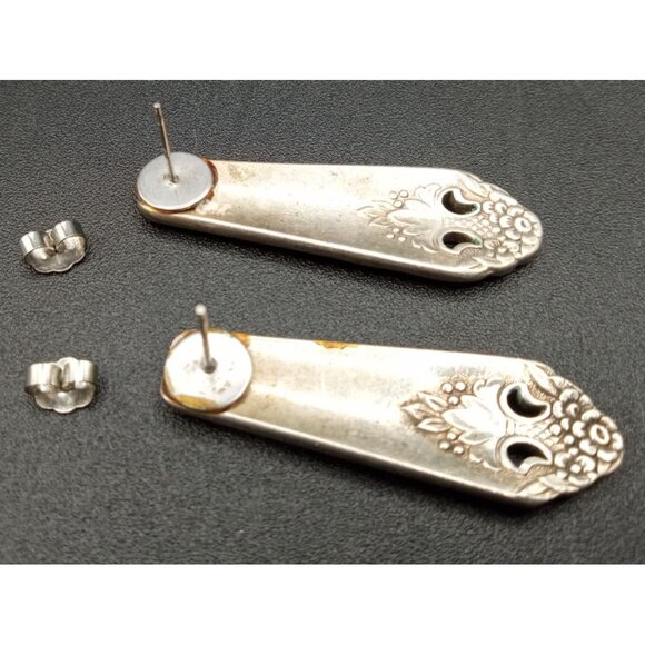 Silverware Earrings Vintage Pair Pierced 1.5 Inch Flower Motif Flatware Jewelry - Picture 16 of 16